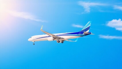 Fototapeta premium Airplane Taking Off Amidst Dramatic Sunset Sky Symbolizing Air Travel and Global Connectivity