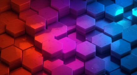 Obraz premium Hexagonal Tiles Abstract Background with Vibrant Red Purple and Blue Gradient
