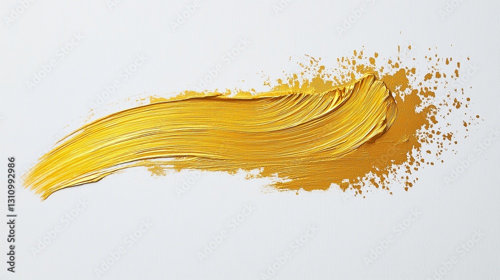 Poster a single golden brushstroke across a pure white canvas.