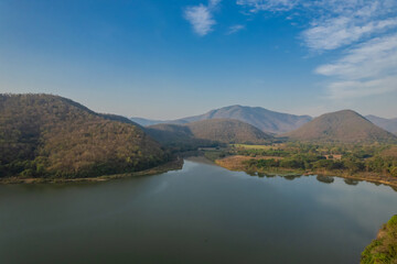 Beautiful natural scenery of lake in southeast Asia tropical green forest.