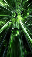 Abstract Image of Green Cylindrical Structures with Reflection