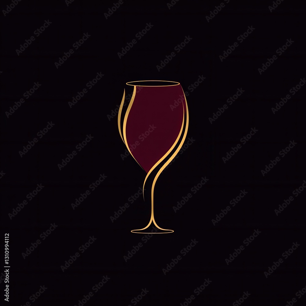 Poster sophisticated minimalist logo featuring a wine glass in deep red and gold colors, perfect for upscal
