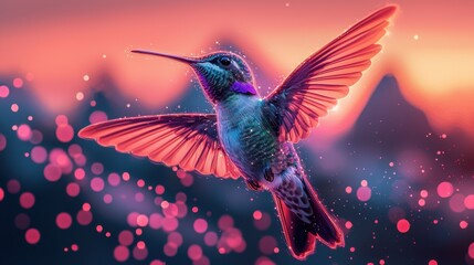 Obraz premium Vibrant hummingbird in midflight a colorful wildlife photography close-up