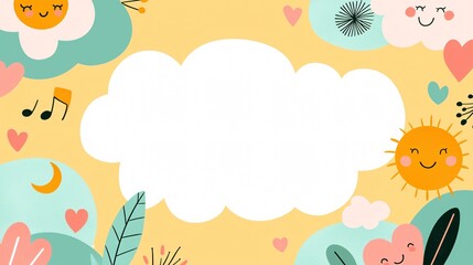 Colorful Background with Smiling Sun and Playful Clouds for Kids