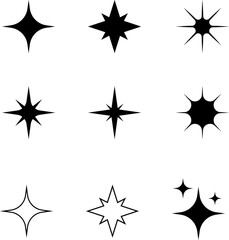 Stars icon collection. Different star shapes. stars icon set. Sparkle star icon set. Falling stars . Vector illustration