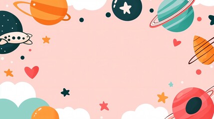Fototapeta premium Colorful Space Theme with Planets, Clouds and Stars for Kids