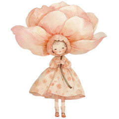 Fototapeta premium Whimsical girl with flower costume in enchanted garden fantasy art soft colors dreamy vibe