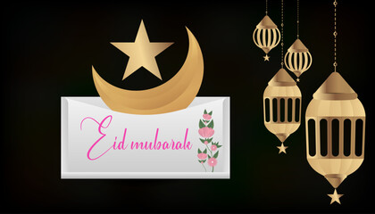 Eid Mubarak celebration with Eid Mubarak greetings and Eid Mubarak wishes in a festive background
