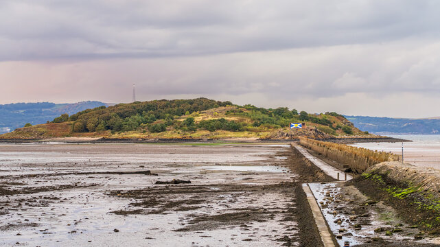 View from Cramond Beach to Cramond Island, Scotland, UK