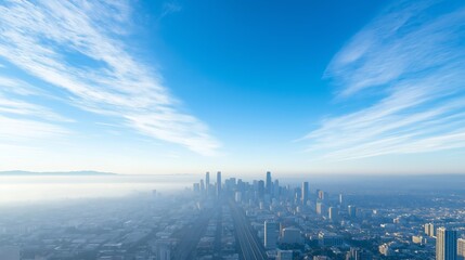 Obraz premium Aerial view of a vibrant city under clear blue skies showcasing modern architecture and urban life