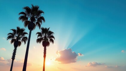 Fototapeta premium Azure sky, silhouette of California palm trees , element, texture