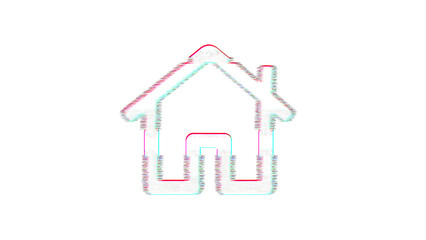 Icon home is distorted. Glitch. Noise, chromatic aberration, geometric distortion