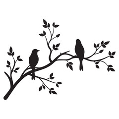 bird tree branch  black silhouette on white background