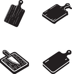 Set of Cutting Board Silhouettes with Knife - Vector Illustration