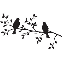 bird tree branch  black silhouette on white background
