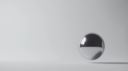 A sleek silver metallic sphere floating in an empty white space