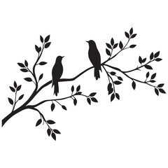 bird tree branch  black silhouette on white background