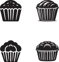 Set of Four Cupcake Silhouettes - Vector Illustration