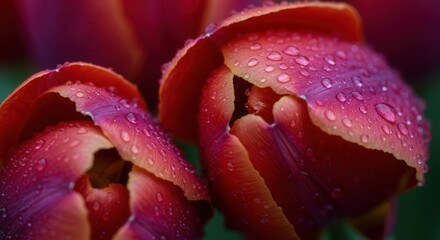 Close-up of Vibrant Red Tulips with Water Droplets in Soft Light