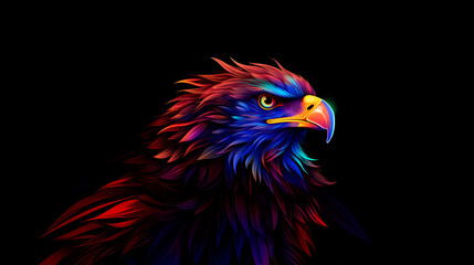Fototapeta premium eagle neon light on black background