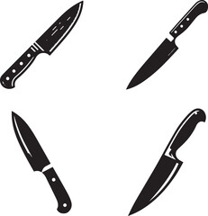 Silhouette Collection of Kitchen Knife Designs - Vector Illustration