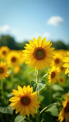 Obraz premium Golden sunflowers in full bloom, vibrant summer field , rural, rustic