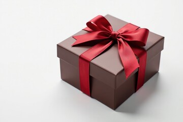 Obraz premium Luxury chocolate gift box with a graceful ribbon bow, pristine white backdrop , gold, high-resolution, sweets