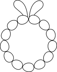 Spring egg wreath with rabbit ears coloring page design isolated.
Easter egg wreath with bunny ears outline flat vector.
Good for greeting card,poster, banner,craft and DIY.
Transparent background.