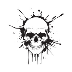 Obraz premium Skull head with artistic splatter effects silhouette vector