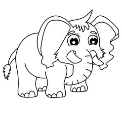 Cute cartoon hand drawn vector funny baby elephant coloring page.