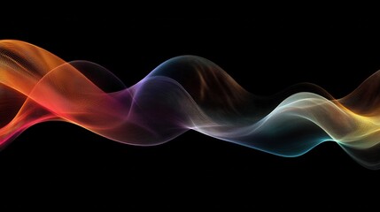 A mesmerizing close-up of a vibrant wave of colored light gracefully undulating against a deep black background, showcasing a spectrum of hues that blend and flow seamlessly.