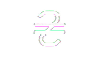 Icon hryvnia is distorted. Glitch. Noise, chromatic aberration, geometric distortion