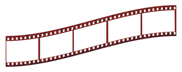 Fototapeta premium Blank Film Strip, original red color and detail. Videography elements, cinema reel. Filmstrip with frames representing photography and film concepts isolated transparent png background