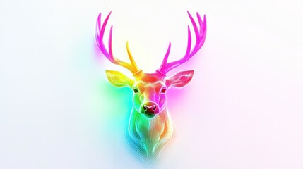 Rainbow deer head wall art, white background, modern decor