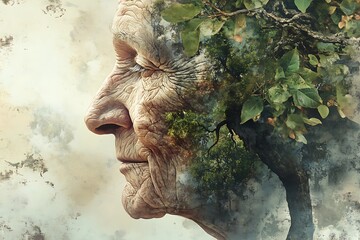 Abstract of Elderly Woman with a Thoughtful Expression