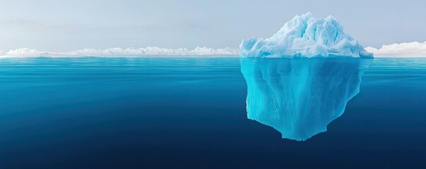 Obraz premium Iceberg melting idea. A stunning iceberg floats majestically over the blue ocean waters.