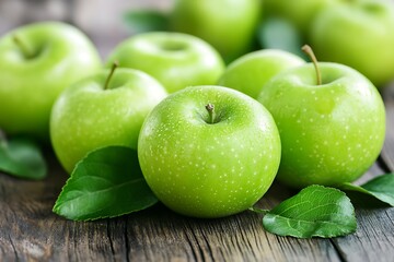 Close-up of a fresh green apple with water droplets