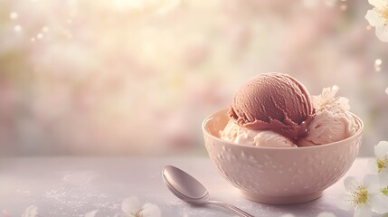 Delicious Ice Cream Scoops in a Bowl with Flowers