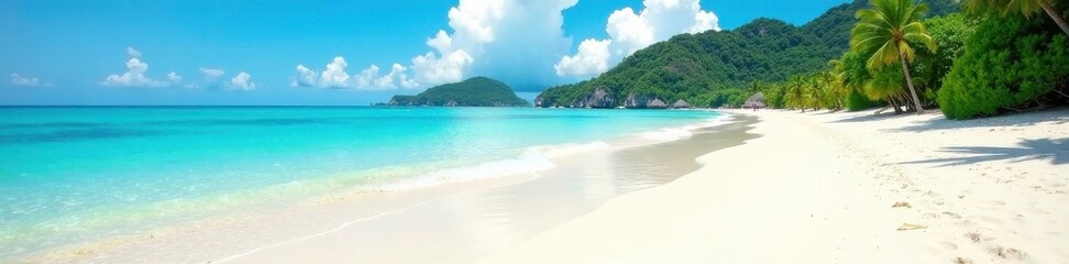 Fototapeta premium Powdery white sand meets turquoise sea, idyllic Thai beach , Thailand, sand, panorama
