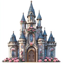 Obraz premium Fairytale castle with pink roses.