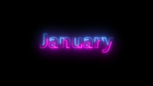 Neon January text animation on black background. january month neon line text concept. January neon looping animation. first month of year