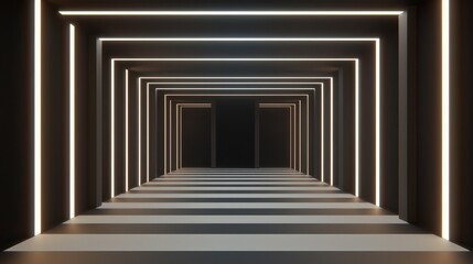 Fototapeta premium Abstract Corridor with Bright Neon Lights in Dark Space