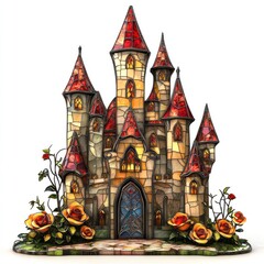 Fairytale stained glass castle with roses.