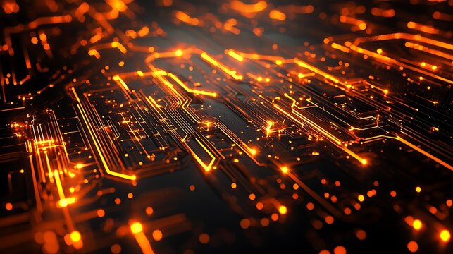3D cloud computing network with circuit lines glowing in digital space