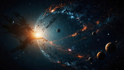 Obraz premium 宇宙空間に浮かぶ星雲と星