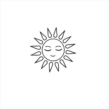 recommend clip art: A simple black-and-white line drawing of the sun with a peaceful, smiling face and closed eyes.