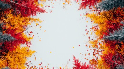 Autumn Leaves Frame  Fall Foliage  Red   Gold  Nature Border  Seasonal Design  Thanksgivin