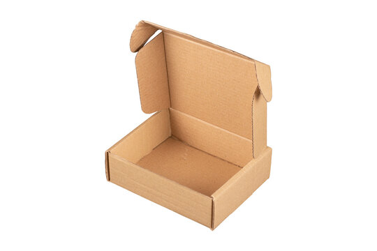 Open cardboard box is isolated.