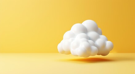 Cute and Dreamy Cloud Icon on Yellow Background, Minimalistic 3D Render with Soft Shadows