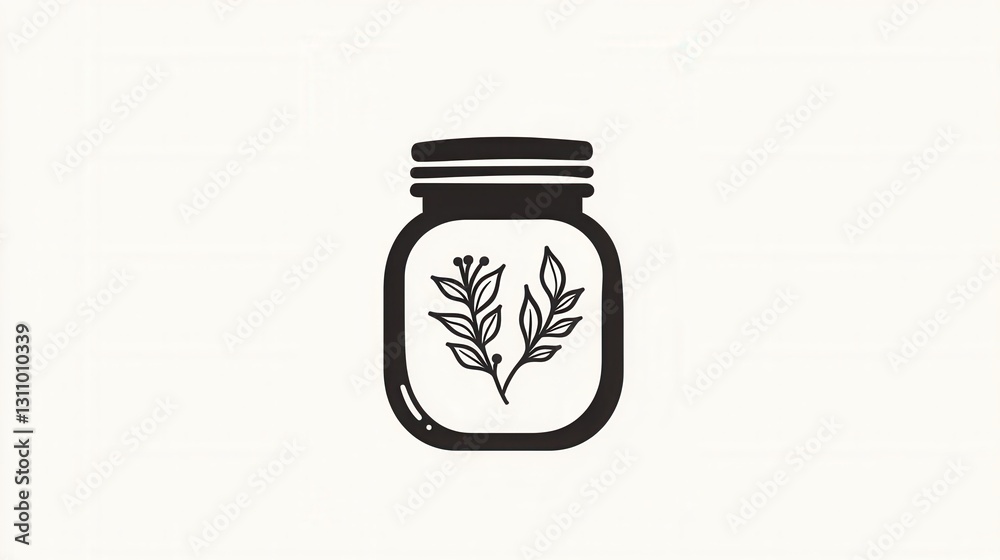 Poster elegant minimalist spice jar logo featuring herbal elements with simple black and white design for u